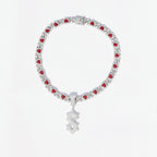 Iced Red Heart Cuban Link Necklace with Letter Pendant – 50cm Bling Chain