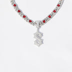 Iced Red Heart Cuban Link Necklace with Letter Pendant – 50cm Bling Chain