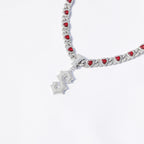 Iced Red Heart Cuban Link Necklace with Letter Pendant – 50cm Bling Chain