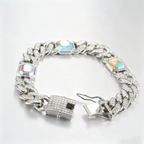 New Hip-Hop Pink Diamond Gradient Cuban Chain — Iced-Out Mixed-Stone Choker for Men & Women, Trendy Short Necklace