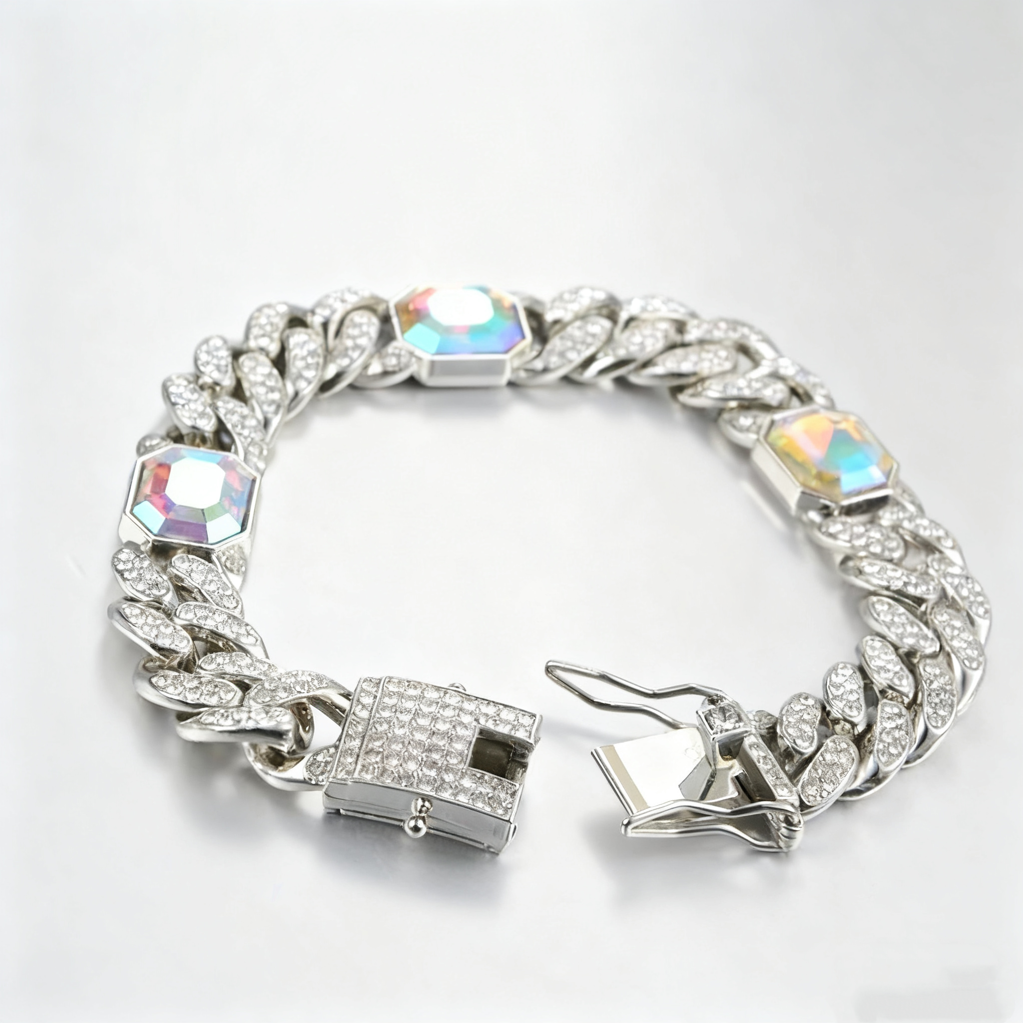 New Hip-Hop Pink Diamond Gradient Cuban Chain — Iced-Out Mixed-Stone Choker for Men & Women, Trendy Short Necklace