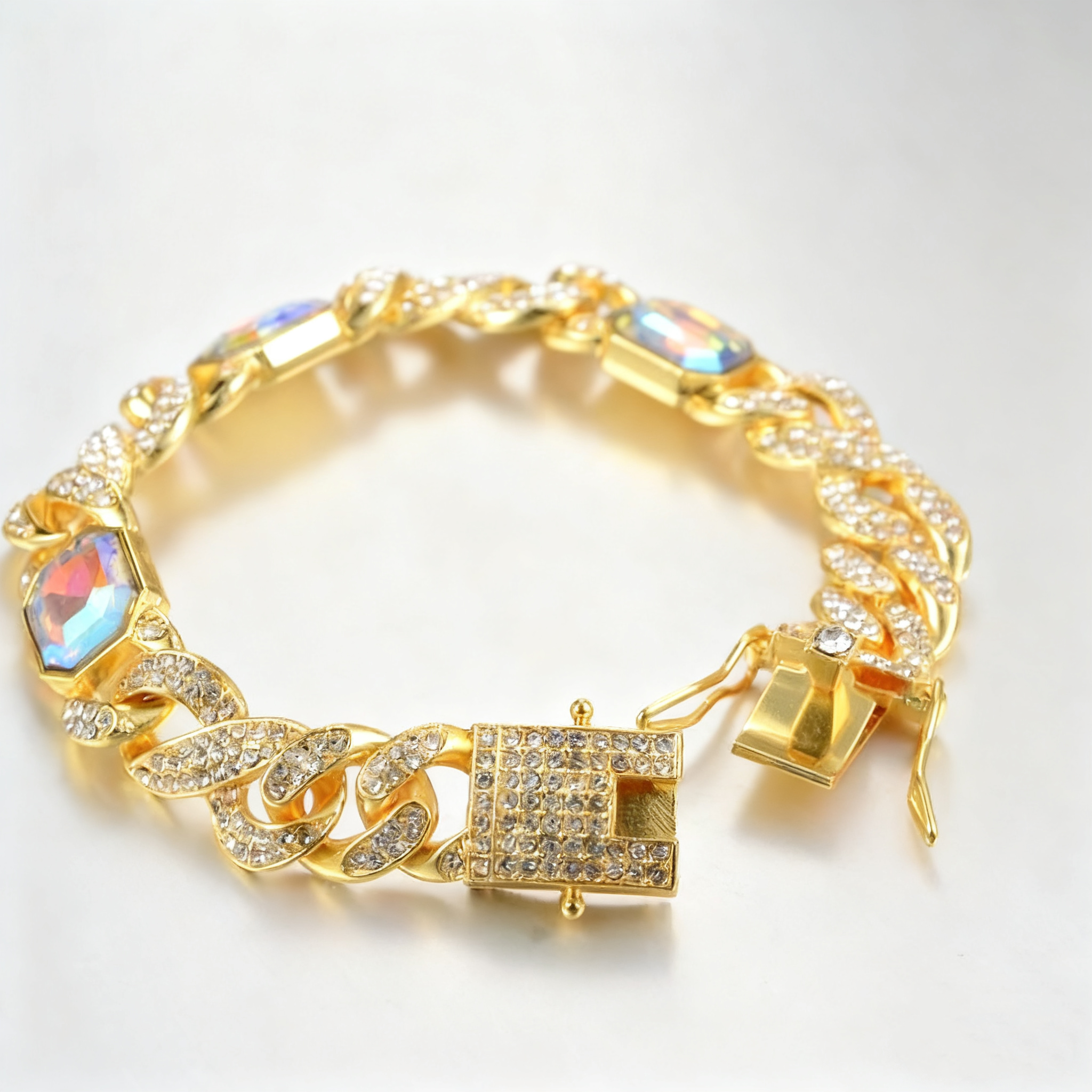 New Hip-Hop Pink Diamond Gradient Cuban Chain — Iced-Out Mixed-Stone Choker for Men & Women, Trendy Short Necklace