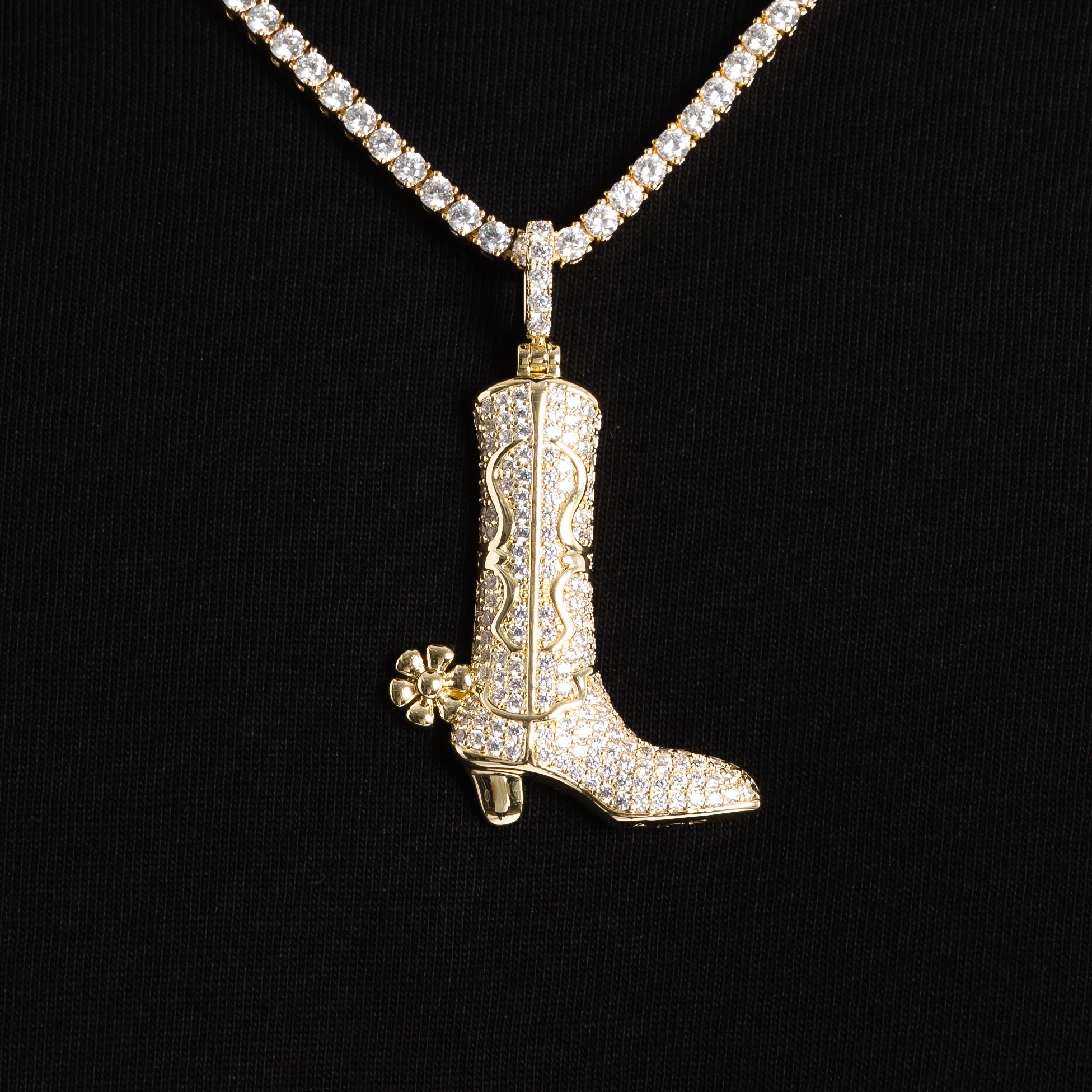 Iced Cowboy Boot Pendant Gold