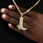 Iced Cowboy Boot Pendant Gold
