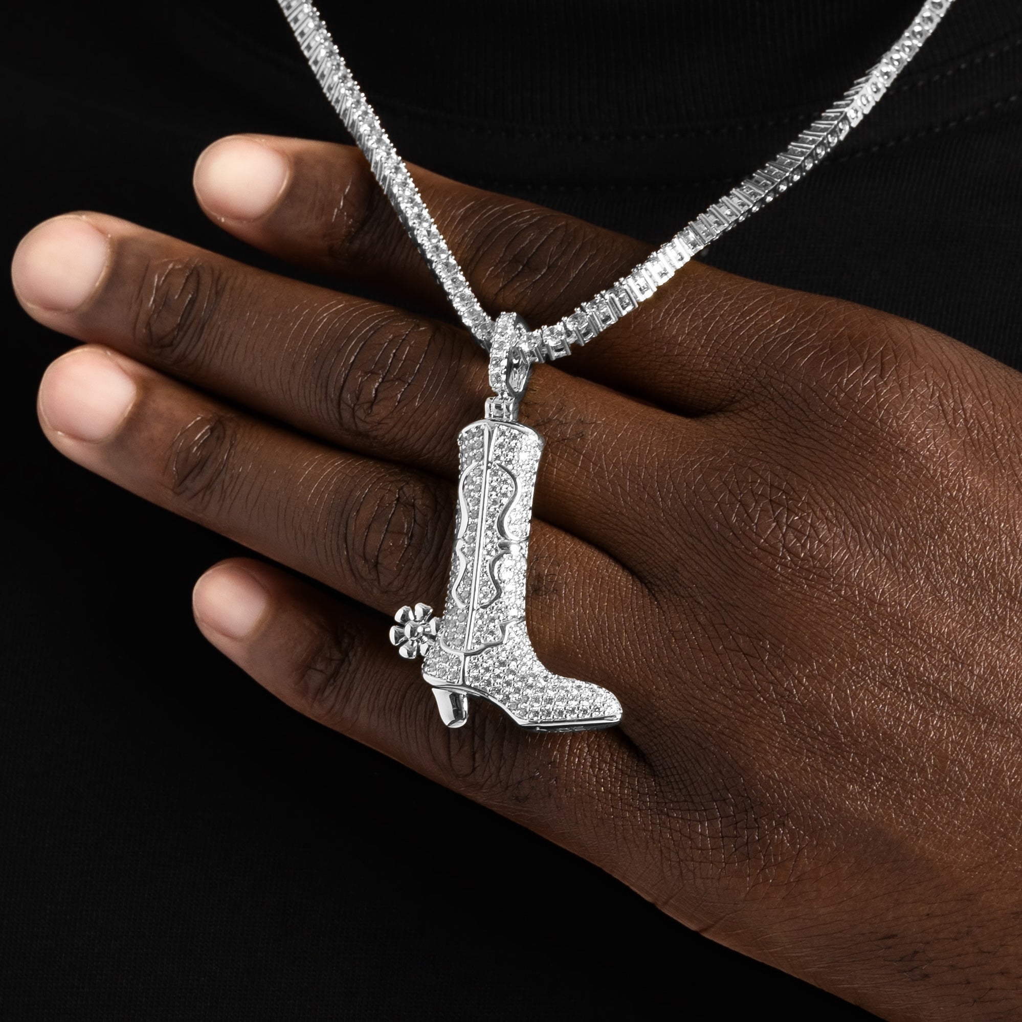 Iced Cowboy Boot Pendant