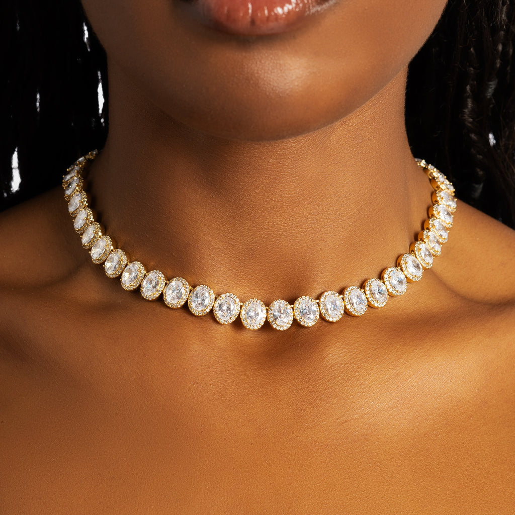 Oval Cluster Tennis Chain Gold