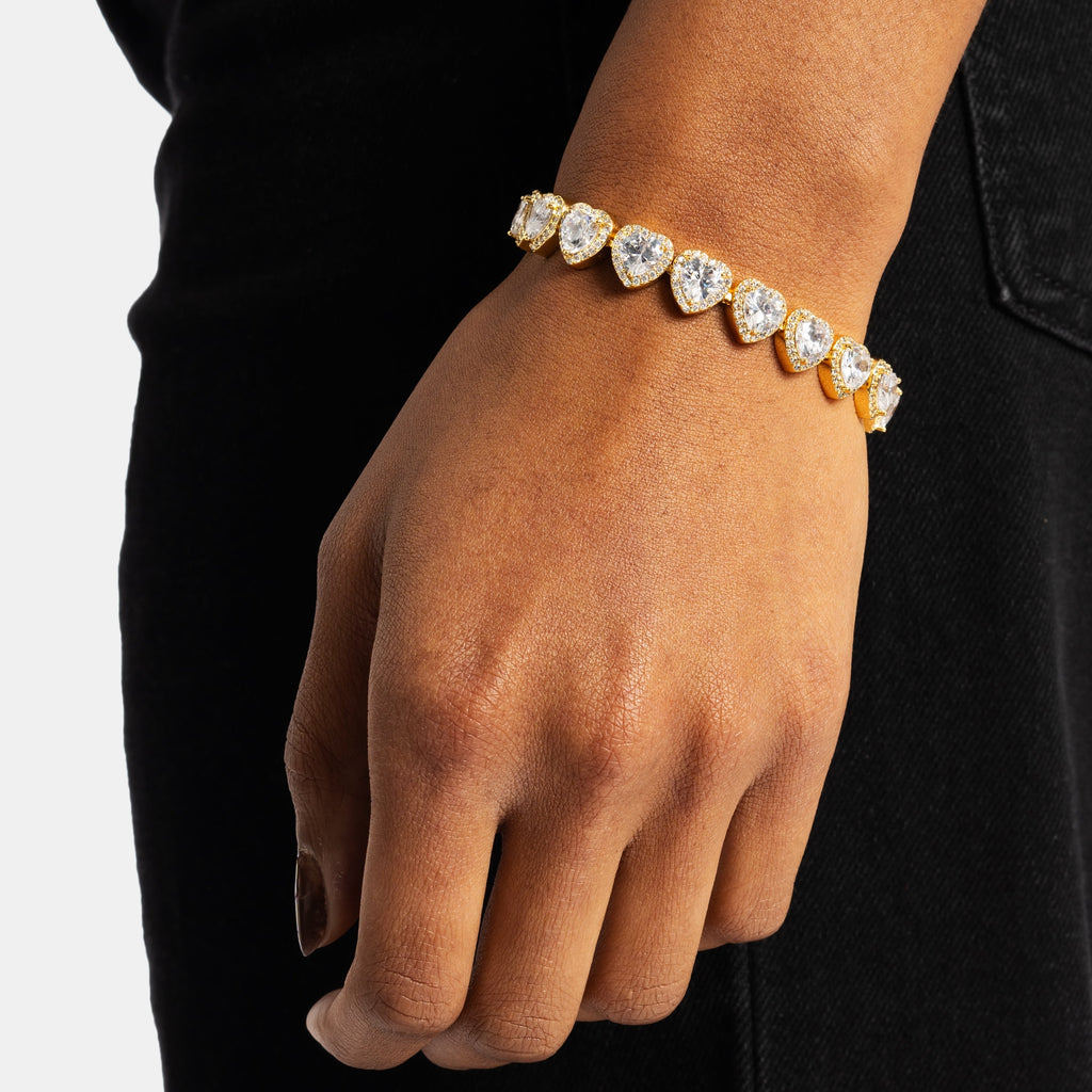 10mm Heart Tennis Bracelet Gold