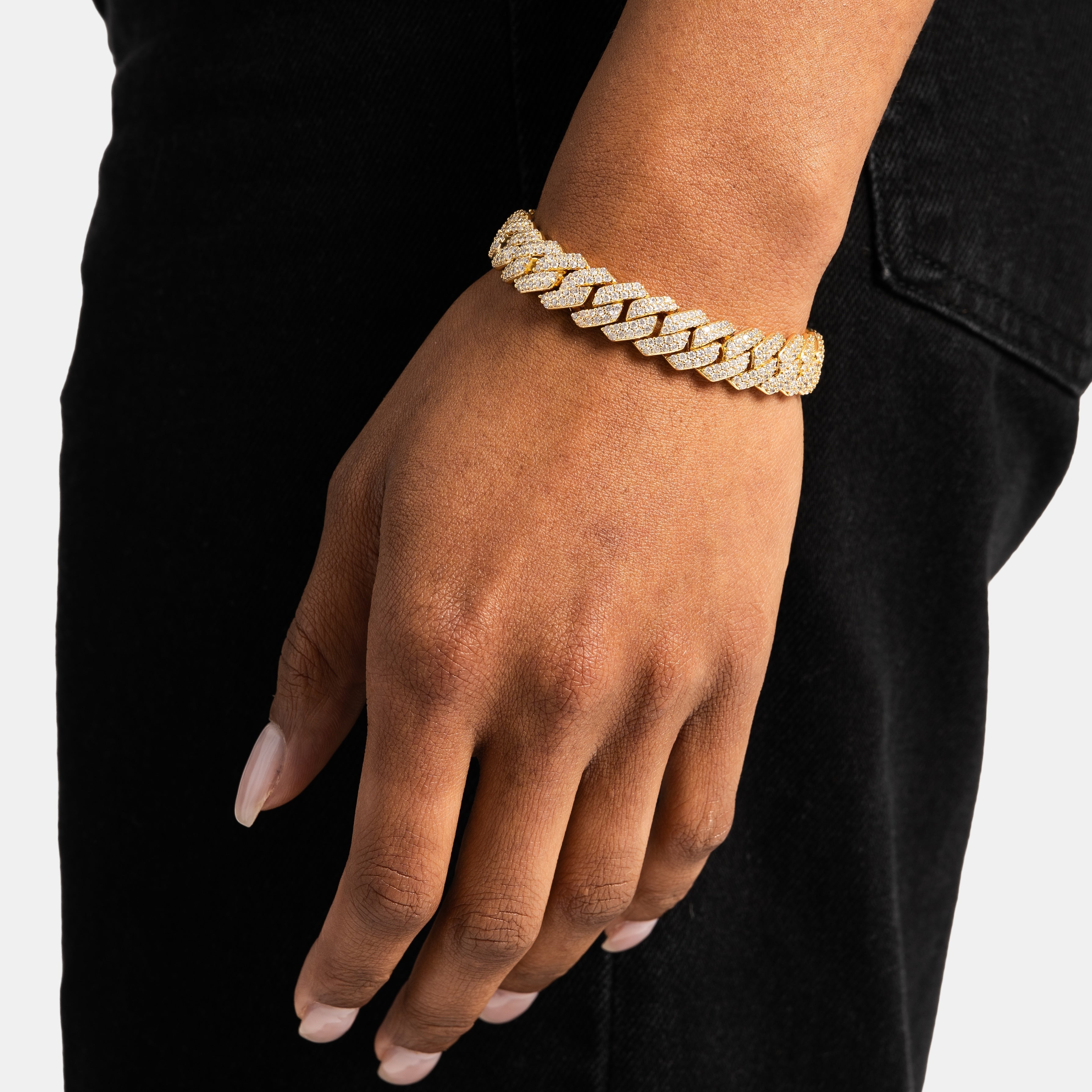 12mm Prong Cuban Bracelet Gold