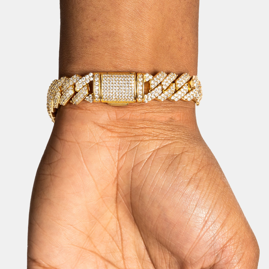 12mm Prong Cuban Bracelet Gold