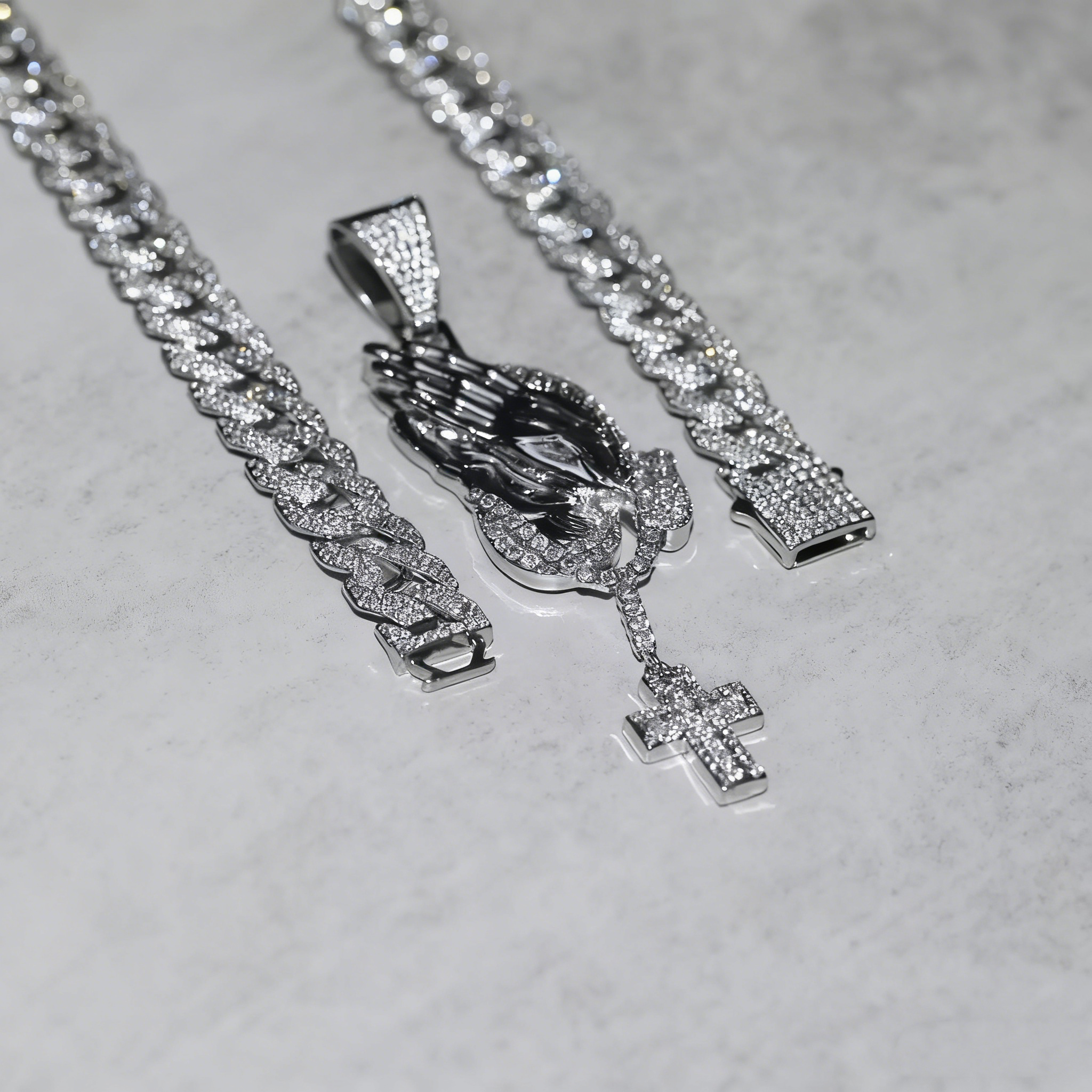 Iced Prayer Hands Cross Pendant – Hip-Hop Cuban Link Necklace