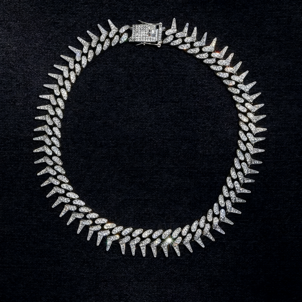 New Spiked Iced-Out Cuban Chain Bracelet — Punk Rock Miami Style Motorcycle Bracelet for Men