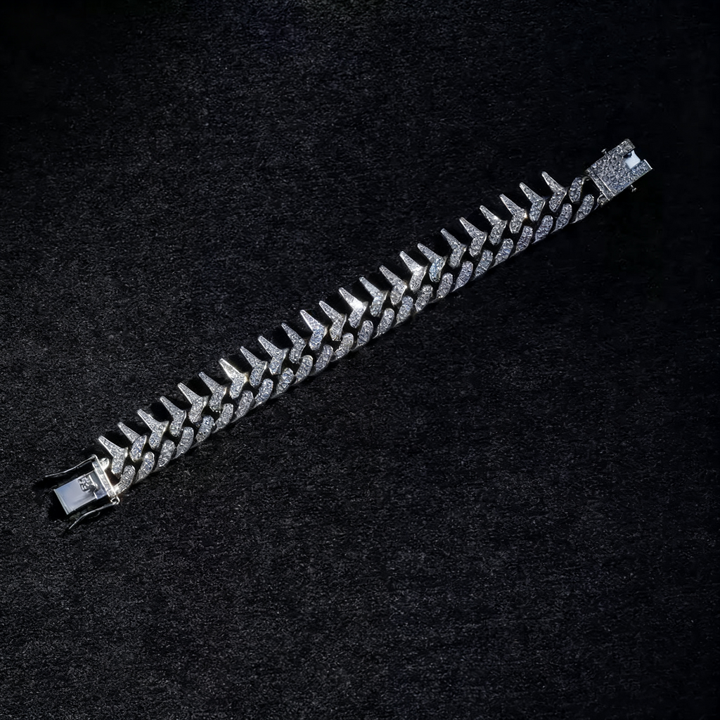 New Spiked Iced-Out Cuban Chain Bracelet — Punk Rock Miami Style Motorcycle Bracelet for Men