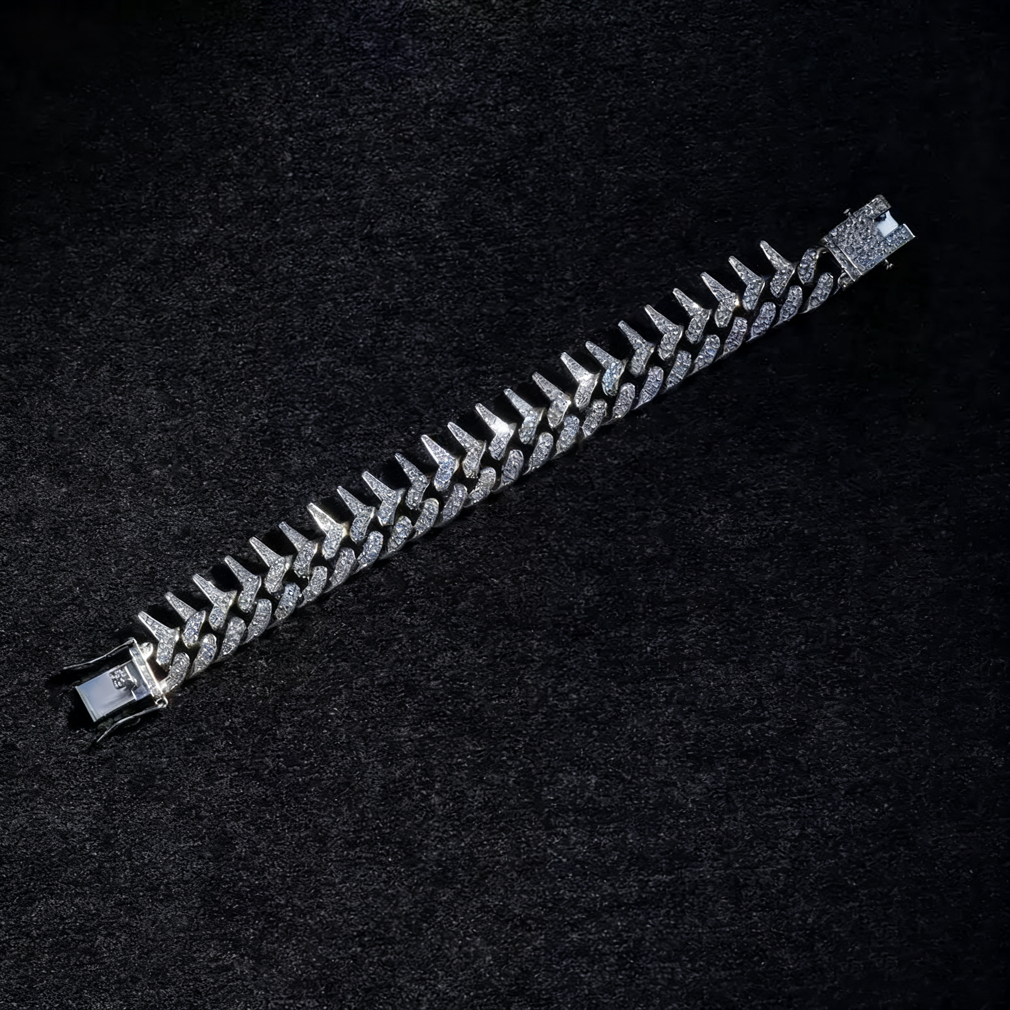 New Spiked Iced-Out Cuban Chain Bracelet — Punk Rock Miami Style Motorcycle Bracelet for Men