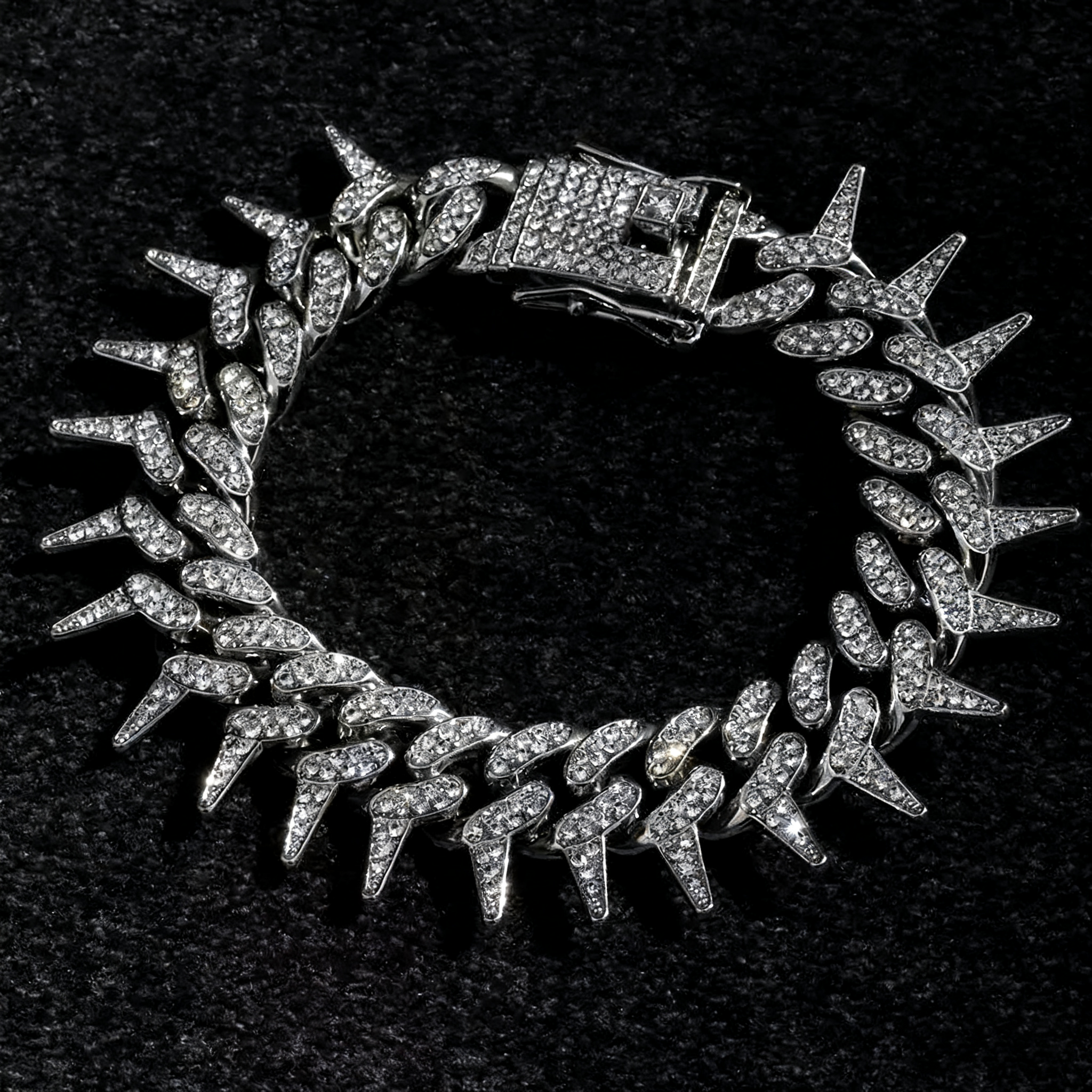 New Spiked Iced-Out Cuban Chain Bracelet — Punk Rock Miami Style Motorcycle Bracelet for Men