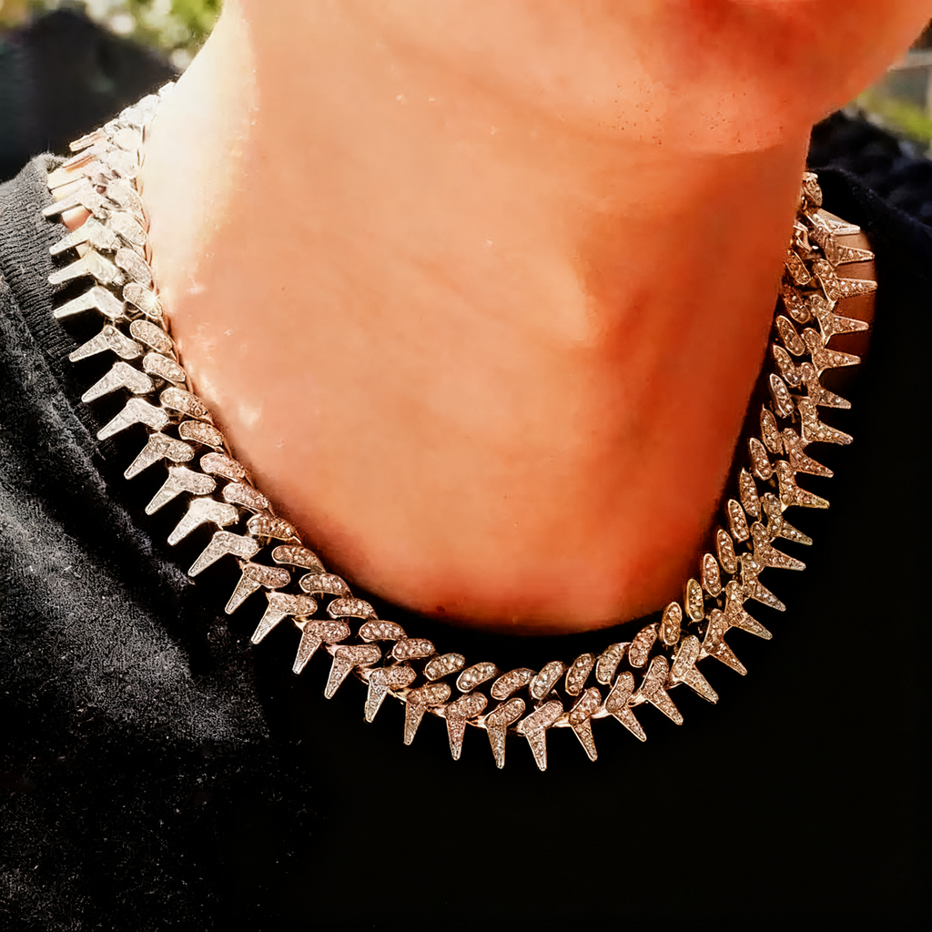 New Spiked Iced-Out Cuban Chain Bracelet — Punk Rock Miami Style Motorcycle Bracelet for Men