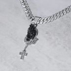 Iced Prayer Hands Cross Pendant – Hip-Hop Cuban Link Necklace