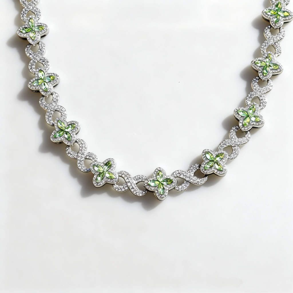 Hip-Hop Multi-Color Diamond Clover & Infinity Cuban Chain — Luxury Iced-Out Couple Necklace, Unisex Trendy Choker