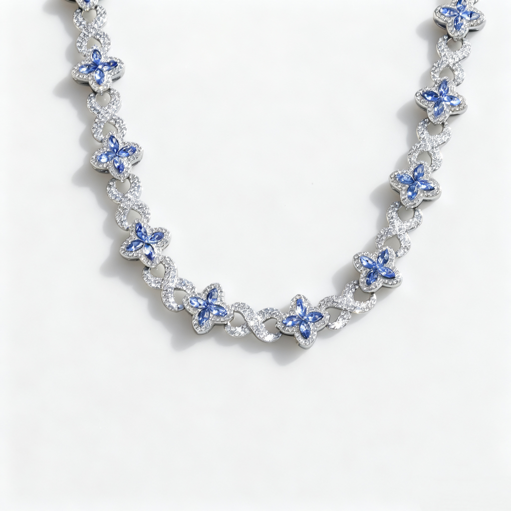 Hip-Hop Multi-Color Diamond Clover & Infinity Cuban Chain — Luxury Iced-Out Couple Necklace, Unisex Trendy Choker