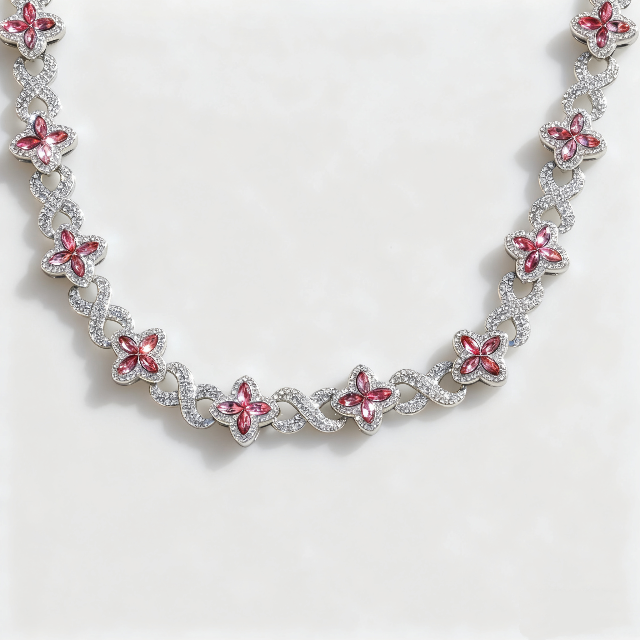 Hip-Hop Multi-Color Diamond Clover & Infinity Cuban Chain — Luxury Iced-Out Couple Necklace, Unisex Trendy Choker