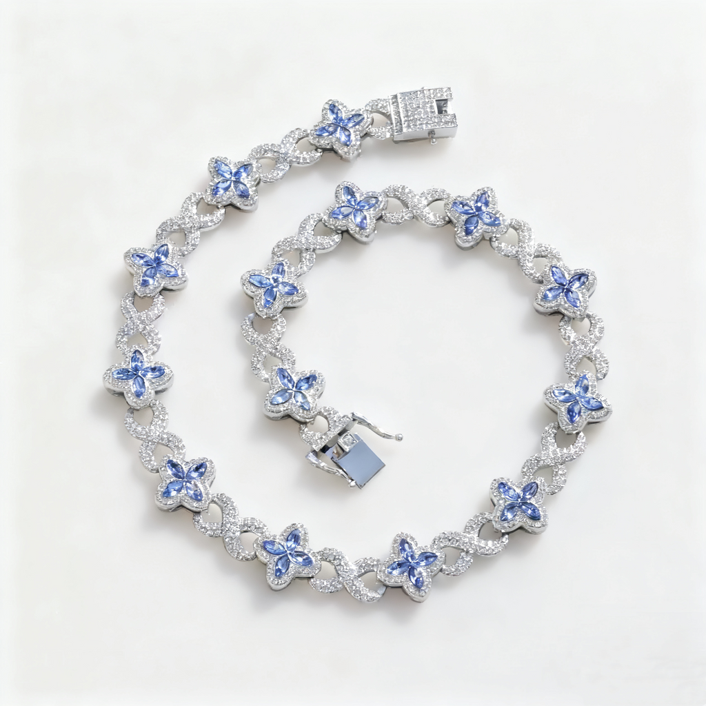 Hip-Hop Multi-Color Diamond Clover & Infinity Cuban Chain — Luxury Iced-Out Couple Necklace, Unisex Trendy Choker