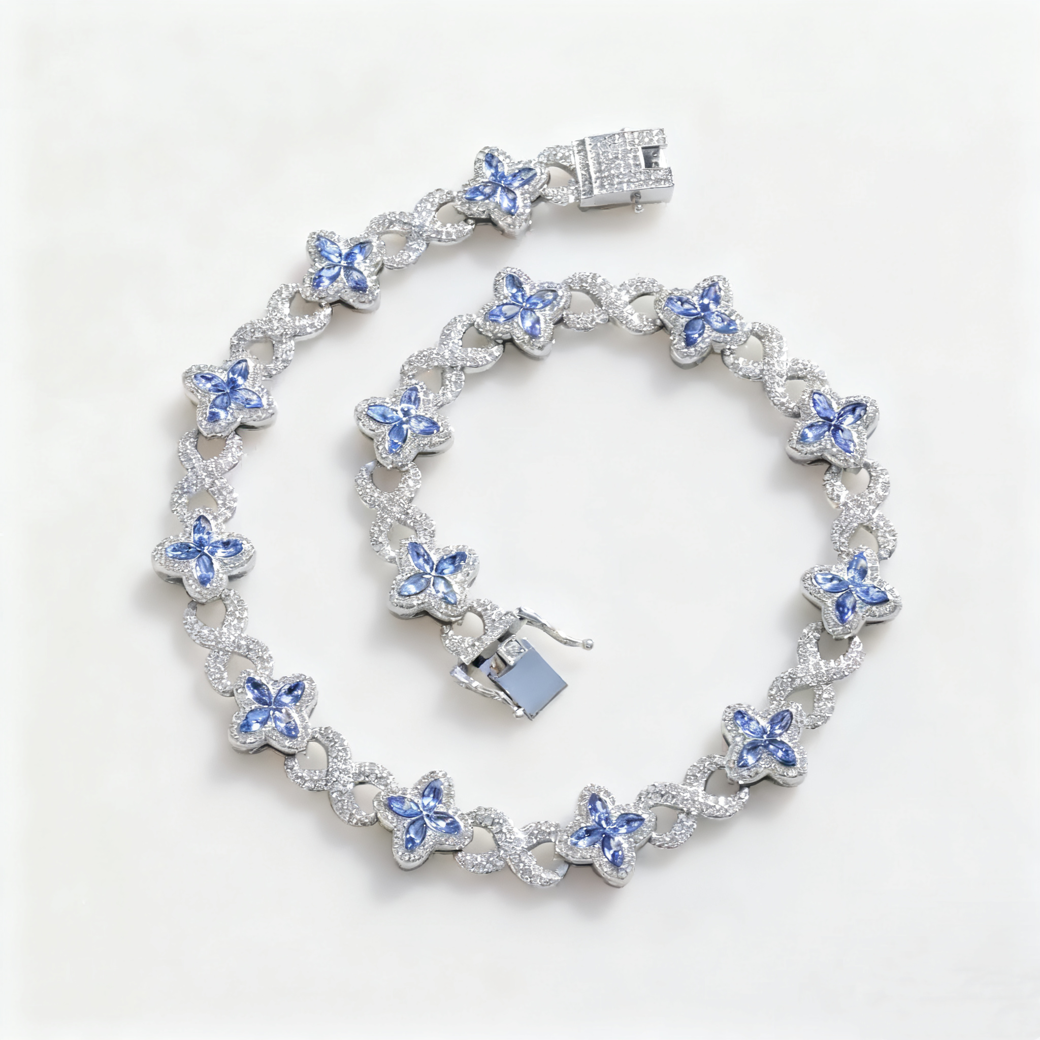 Hip-Hop Multi-Color Diamond Clover & Infinity Cuban Chain — Luxury Iced-Out Couple Necklace, Unisex Trendy Choker