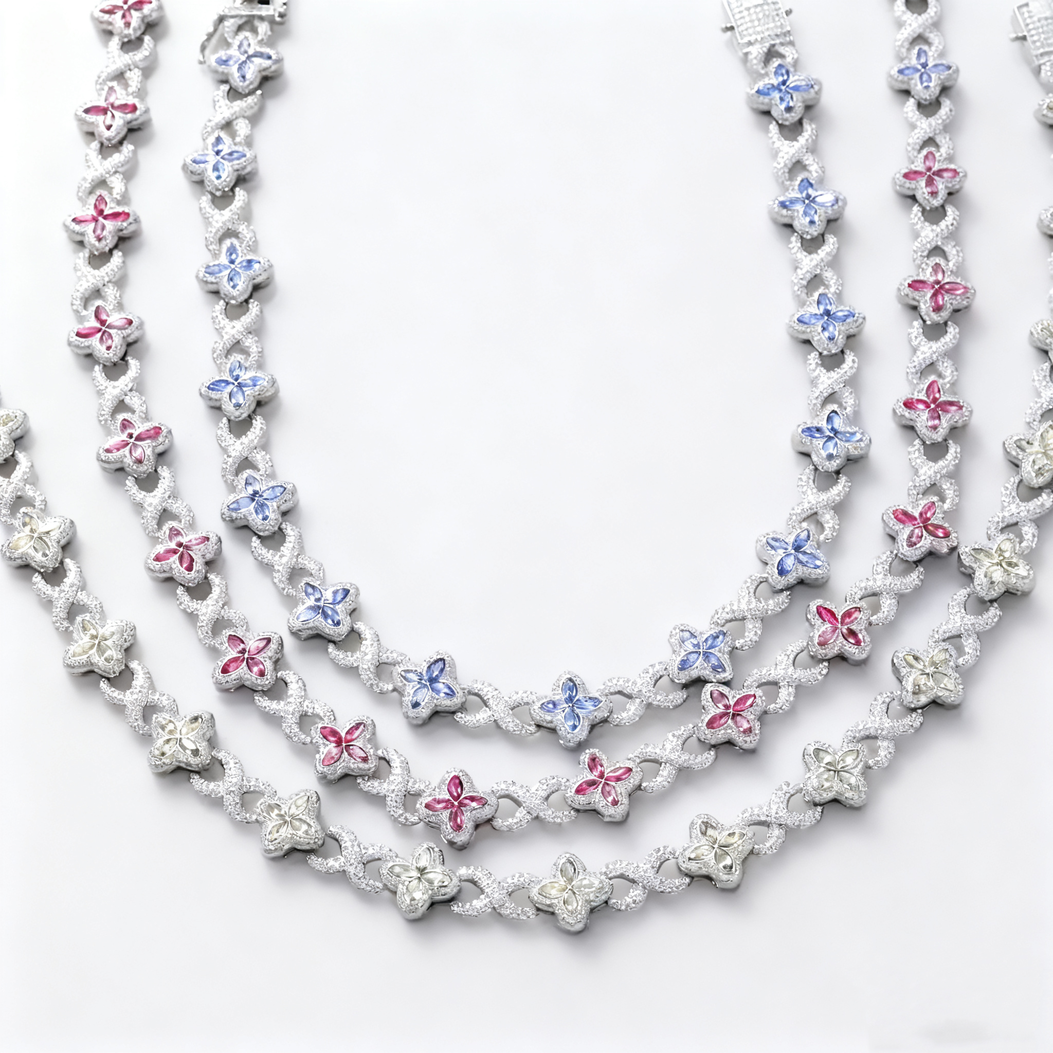 Hip-Hop Multi-Color Diamond Clover & Infinity Cuban Chain — Luxury Iced-Out Couple Necklace, Unisex Trendy Choker