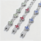 Hip-Hop Multi-Color Diamond Clover & Infinity Cuban Chain — Luxury Iced-Out Couple Necklace, Unisex Trendy Choker