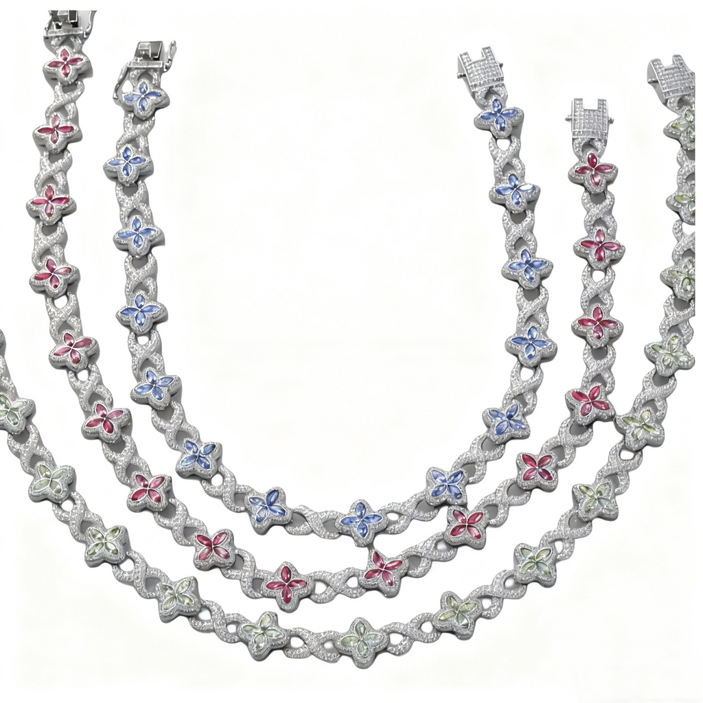 Hip-Hop Multi-Color Diamond Clover & Infinity Cuban Chain — Luxury Iced-Out Couple Necklace, Unisex Trendy Choker