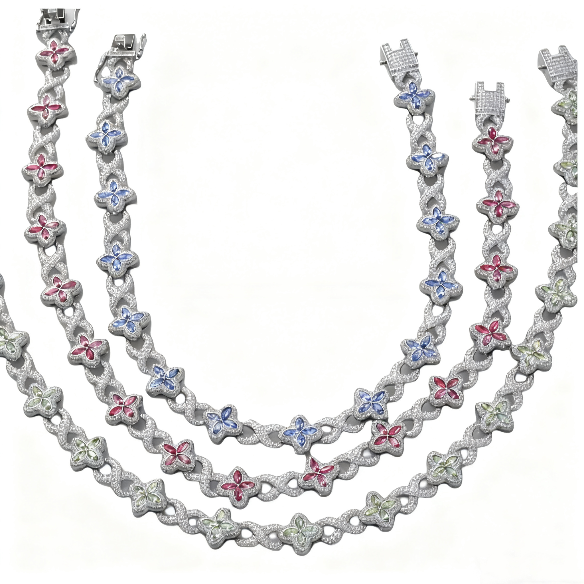 Hip-Hop Multi-Color Diamond Clover & Infinity Cuban Chain — Luxury Iced-Out Couple Necklace, Unisex Trendy Choker