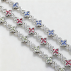 Hip-Hop Multi-Color Diamond Clover & Infinity Cuban Chain — Luxury Iced-Out Couple Necklace, Unisex Trendy Choker