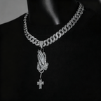 Iced Prayer Hands Cross Pendant – Hip-Hop Cuban Link Necklace