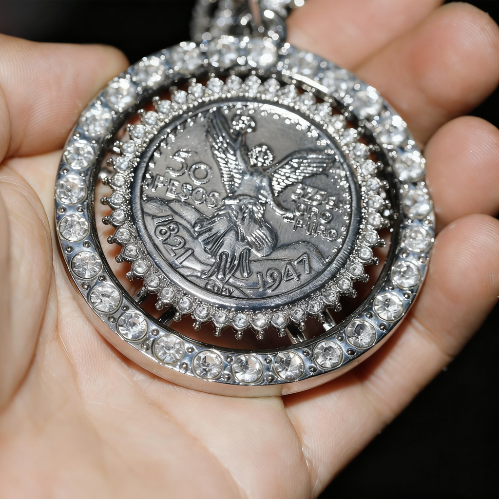 Iced Cuban Link Chain with Spinning Angel Medallion – 15mm Heavy Shine Pendant Necklace