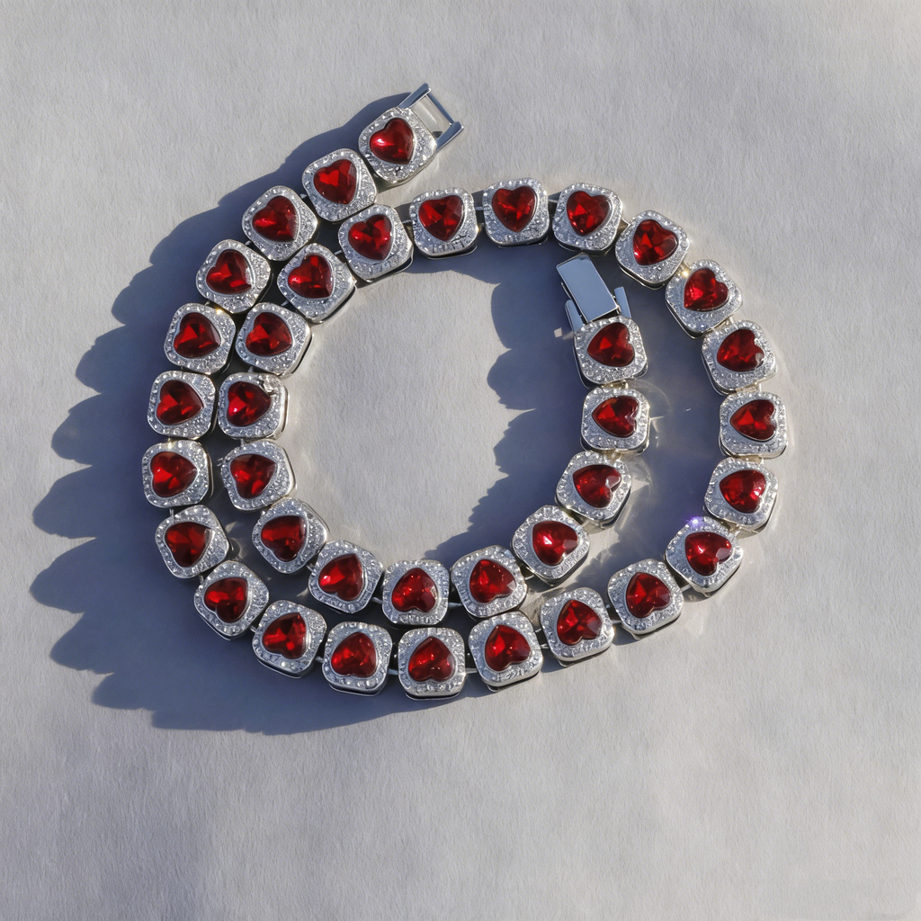 Red Iced Heart Pendant Necklace — New Ultra-Shiny Cuban Chain, Hip-Hop Style, Unisex Couple Jewelry, Trendy Statement Choker