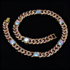 New Hip-Hop Pink Diamond Gradient Cuban Chain — Iced-Out Mixed-Stone Choker for Men & Women, Trendy Short Necklace