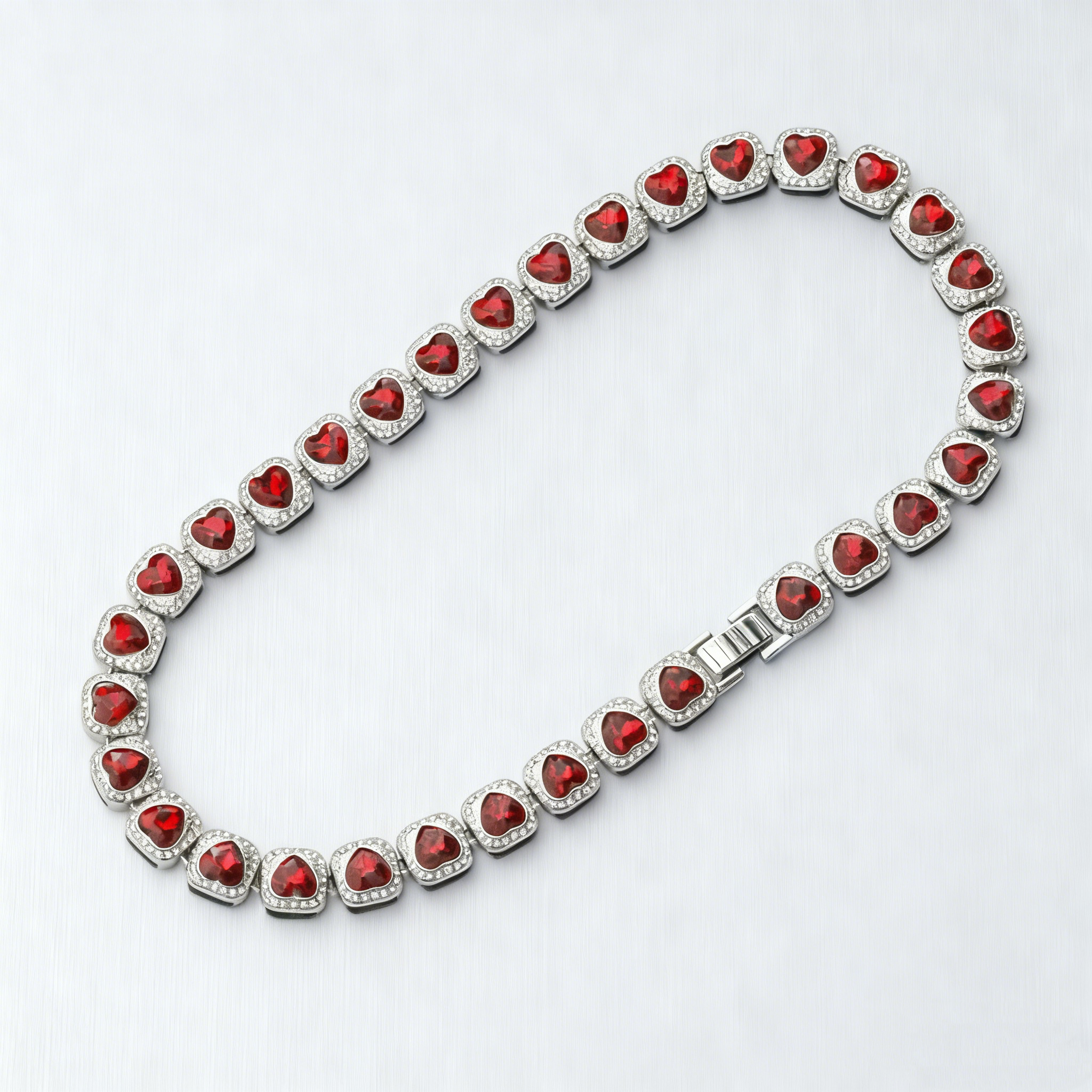 Red Iced Heart Pendant Necklace — New Ultra-Shiny Cuban Chain, Hip-Hop Style, Unisex Couple Jewelry, Trendy Statement Choker