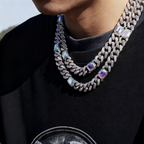 New Hip-Hop Pink Diamond Gradient Cuban Chain — Iced-Out Mixed-Stone Choker for Men & Women, Trendy Short Necklace