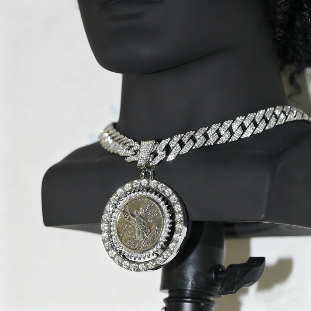 Iced Cuban Link Chain with Spinning Angel Medallion – 15mm Heavy Shine Pendant Necklace