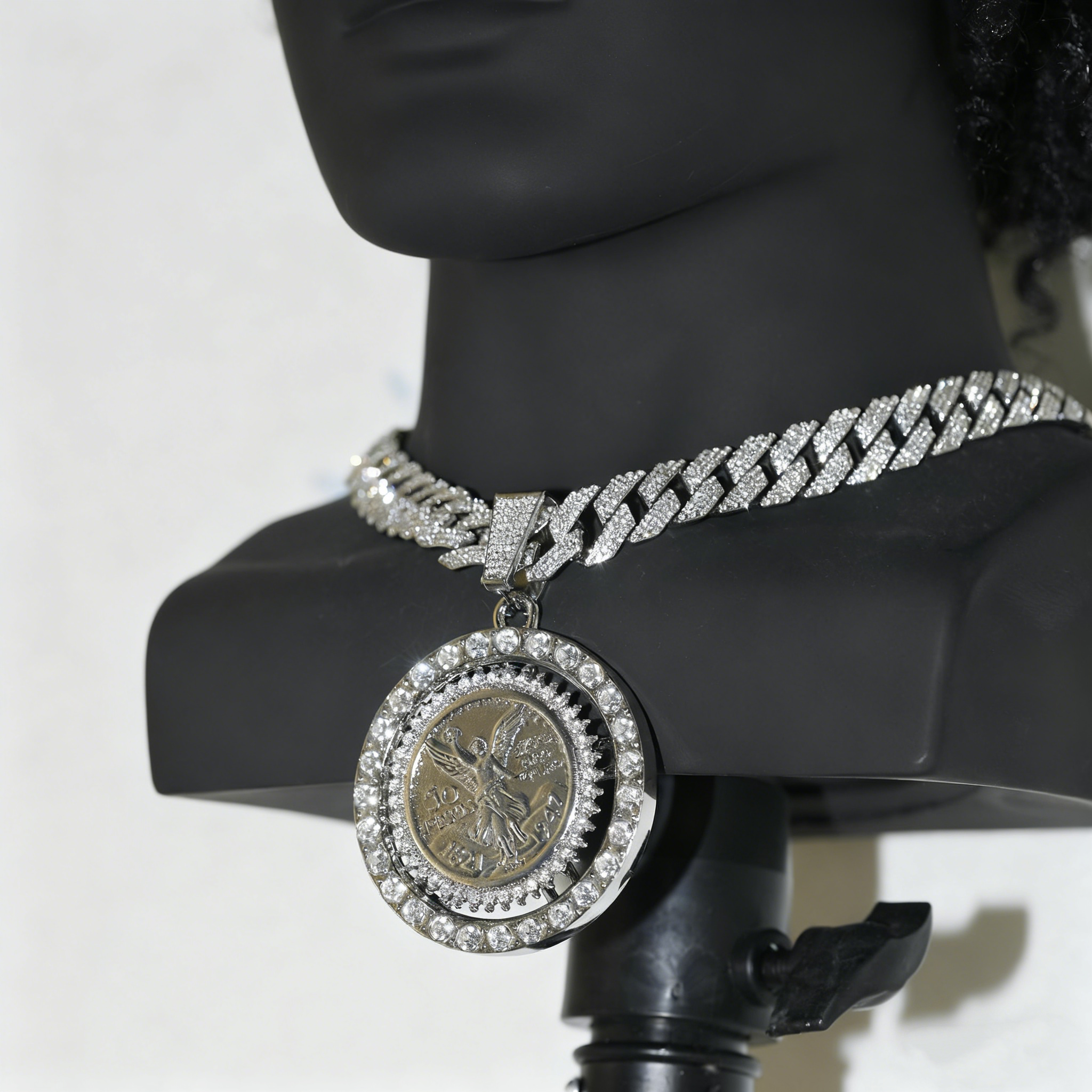 Iced Cuban Link Chain with Spinning Angel Medallion – 15mm Heavy Shine Pendant Necklace