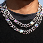 New Hip-Hop Pink Diamond Gradient Cuban Chain — Iced-Out Mixed-Stone Choker for Men & Women, Trendy Short Necklace