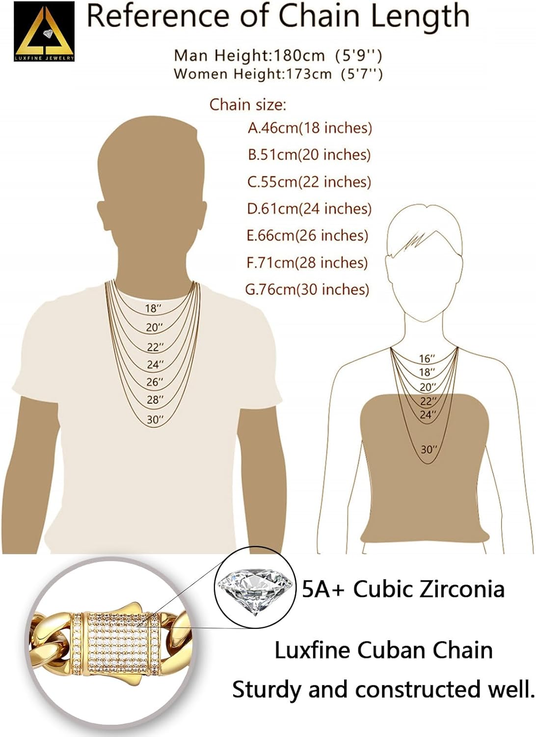 10/12mm Miami Cuban Link Chain 14K REAL Gold Plated Premium Stainless Steel Necklace Hypoallergenic Hip Hop Jewelry for Men Women Christmas Father Day Birthday Gift (Double-sided Iced Out Clasp, with Box & Pouch)