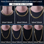 10/12mm Miami Cuban Link Chain 14K REAL Gold Plated Premium Stainless Steel Necklace Hypoallergenic Hip Hop Jewelry for Men Women Christmas Father Day Birthday Gift (Double-sided Iced Out Clasp, with Box & Pouch)
