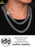 10/12mm Miami Cuban Link Chain 14K REAL Gold Plated Premium Stainless Steel Necklace Hypoallergenic Hip Hop Jewelry for Men Women Christmas Father Day Birthday Gift (Double-sided Iced Out Clasp, with Box & Pouch)