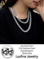 10/12mm Miami Cuban Link Chain 14K REAL Gold Plated Premium Stainless Steel Necklace Hypoallergenic Hip Hop Jewelry for Men Women Christmas Father Day Birthday Gift (Double-sided Iced Out Clasp, with Box & Pouch)