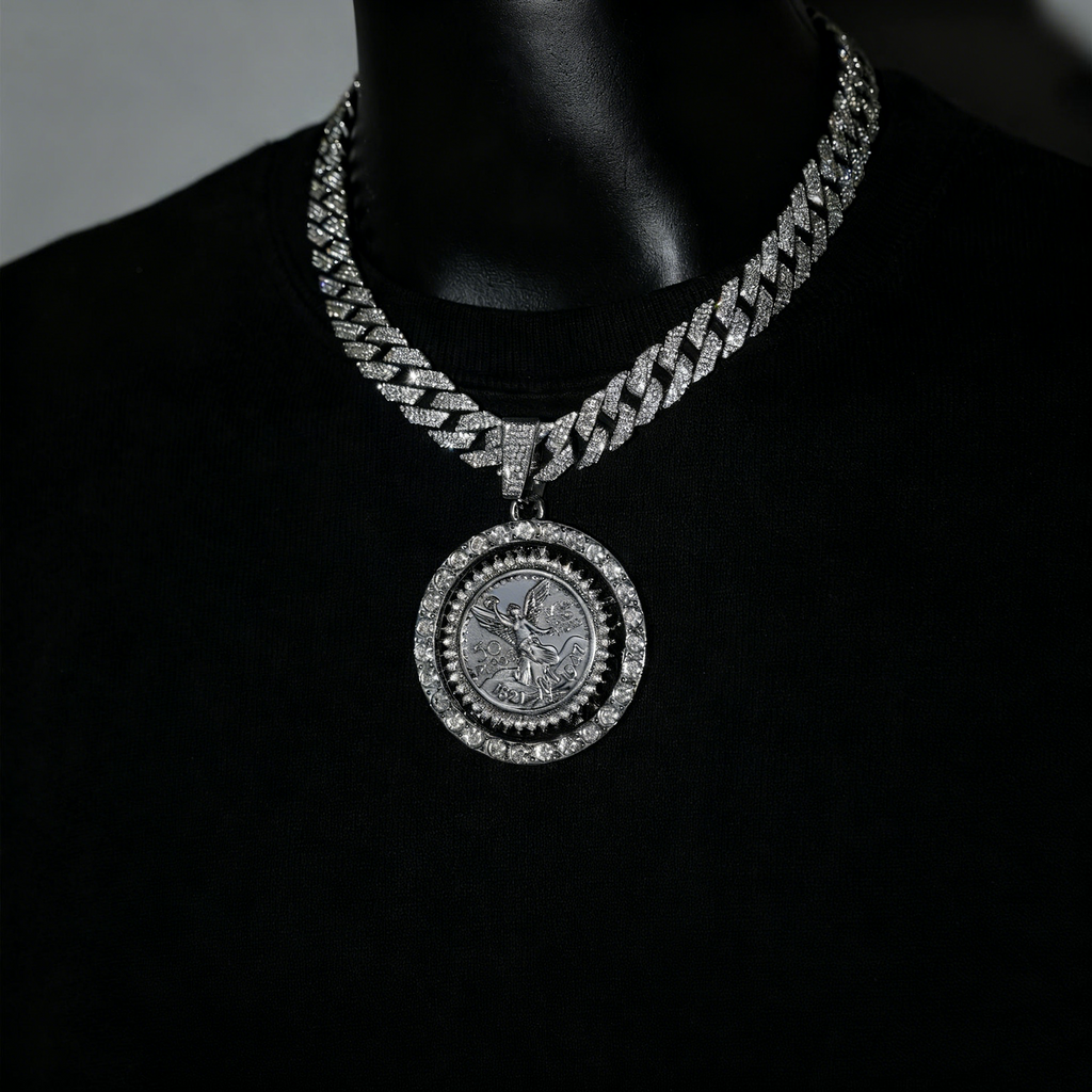 Iced Cuban Link Chain with Spinning Angel Medallion – 15mm Heavy Shine Pendant Necklace