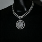 Iced Cuban Link Chain with Spinning Angel Medallion – 15mm Heavy Shine Pendant Necklace