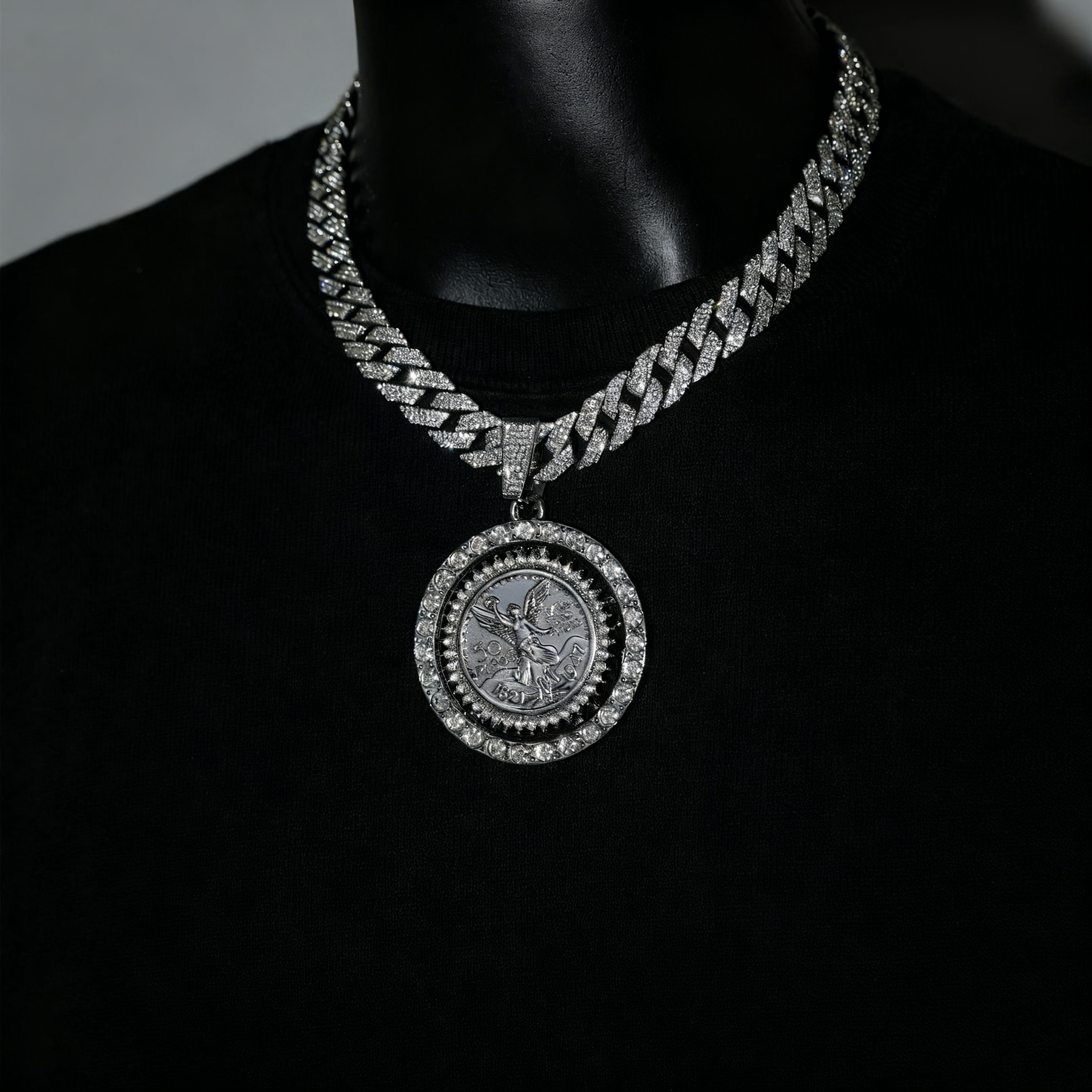 Iced Cuban Link Chain with Spinning Angel Medallion – 15mm Heavy Shine Pendant Necklace