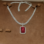 Red Gem Pendant with Iced Cuban Link Chain – Statement Necklace Set