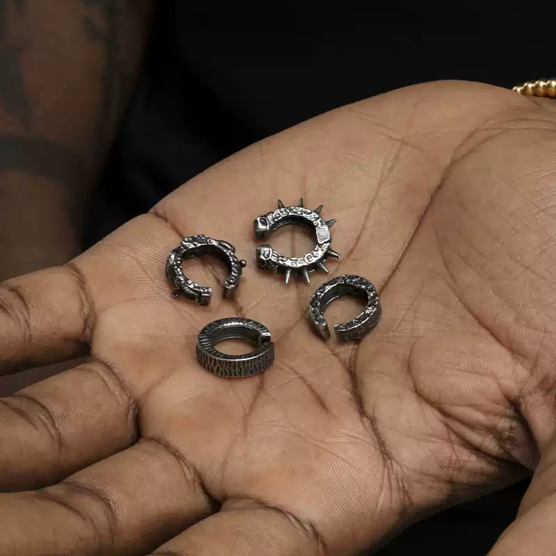 Vintage Titanium Steel Clip-On Earrings for Men & Women – Retro Non-Pierced Hoop Earcuffs, Hip-Hop Punk Style, No-Hole Ear Clips