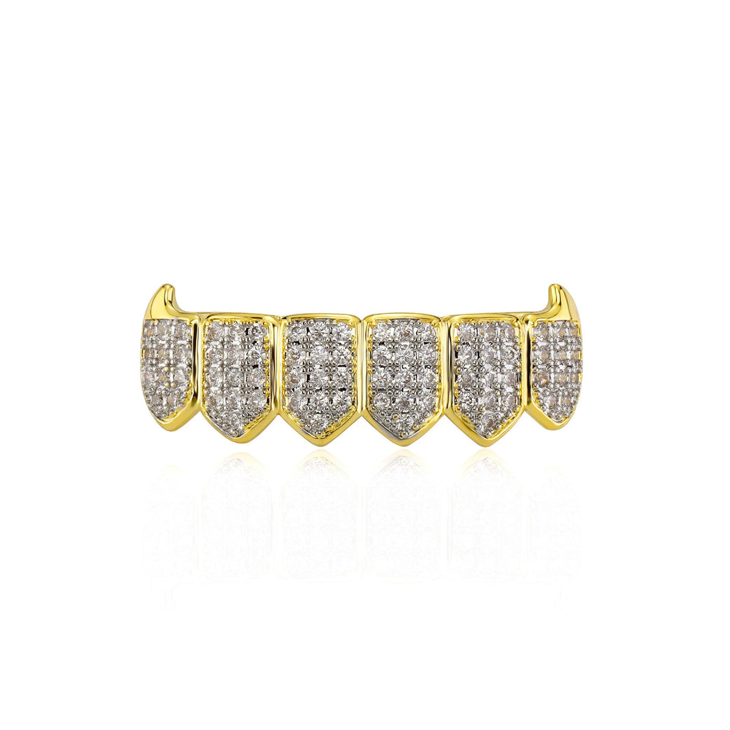 Iced Gold & Silver Grillz Set – 18K Plated Hip-Hop Tooth Caps with Box