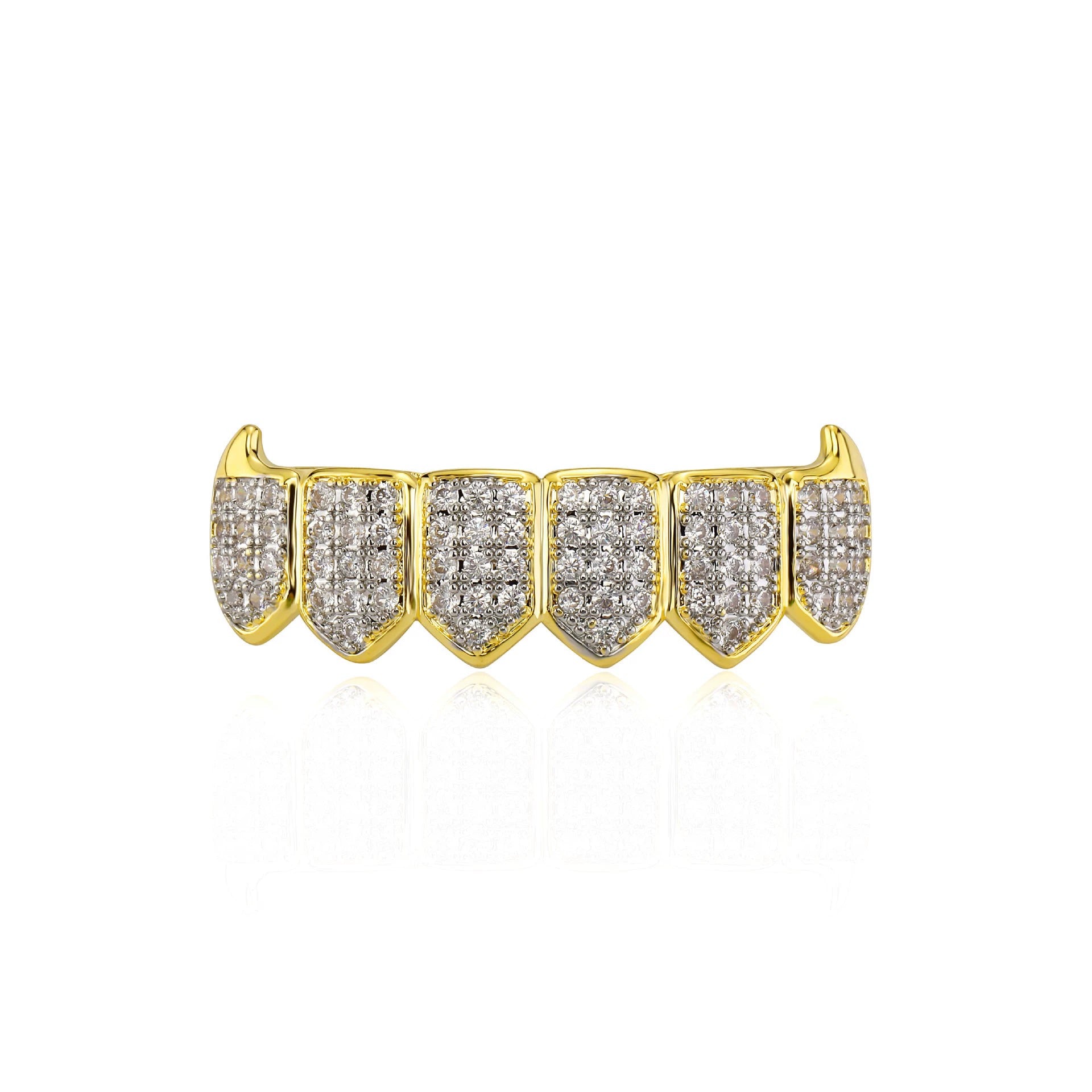 Iced Gold & Silver Grillz Set – 18K Plated Hip-Hop Tooth Caps with Box